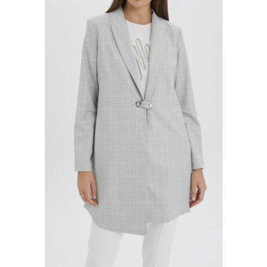 Plaid Jacket Blouse Gray Double Suit