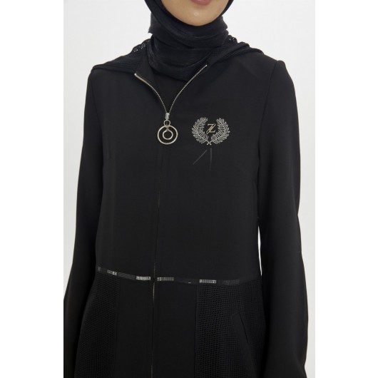 Hooded Pocket Detailed Black Topcoat