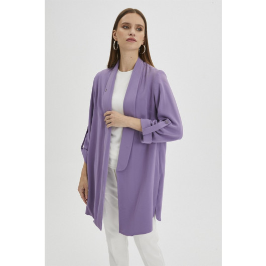 Sleeve Detailed Lilac Long Blazer Jacket