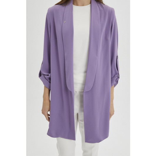 Sleeve Detailed Lilac Long Blazer Jacket