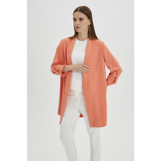 Sleeve Detailed Orange Long Blazer Jacket