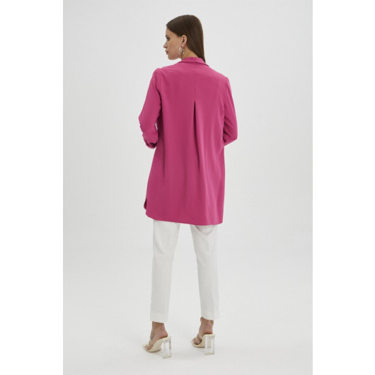 Sleeve Detailed Pink Long Blazer Jacket
