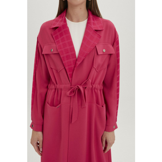 Double Breasted Collar Pocket Detailed Wear Fuchsia Get Out