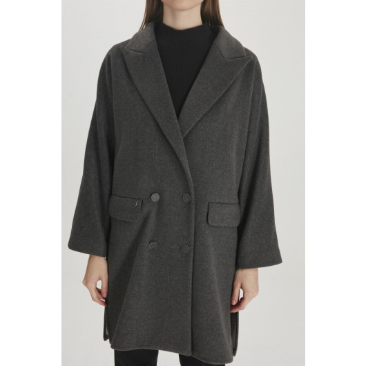 Double Breasted Collar Short Cachet Smoked Coat