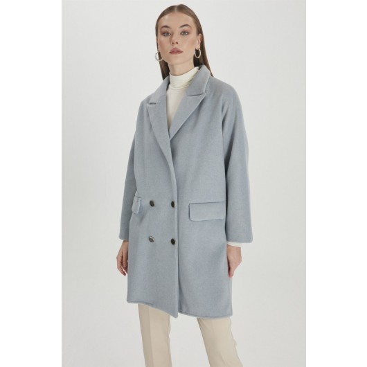 Double Breasted Collar Short Cachet Blue Coat