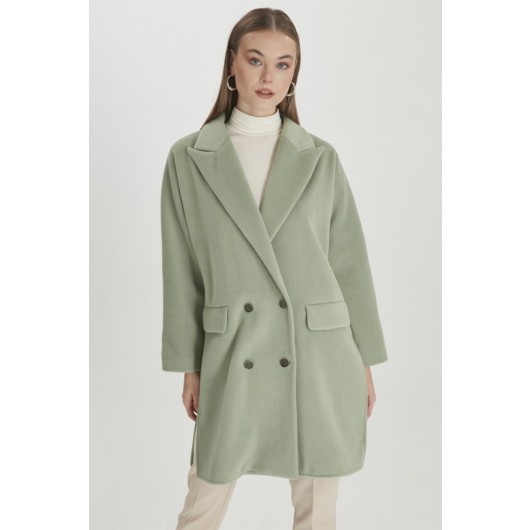 Double Breasted Collar Short Cachet Mint Coat