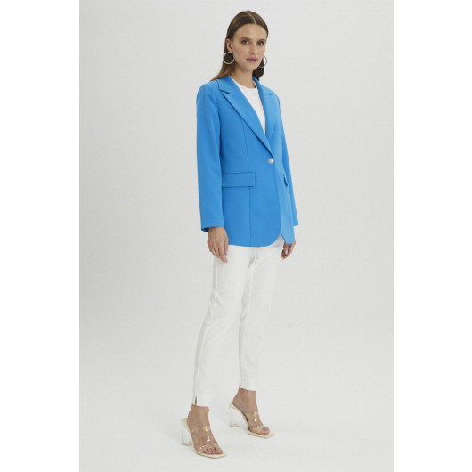 Double Breasted Collar Single Button Turquoise Blazer Jacket