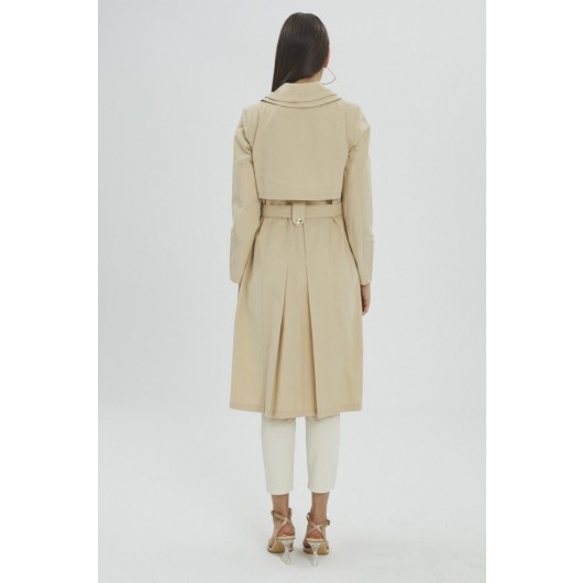 Double Breasted Collar And Belt Stone Trench Coat