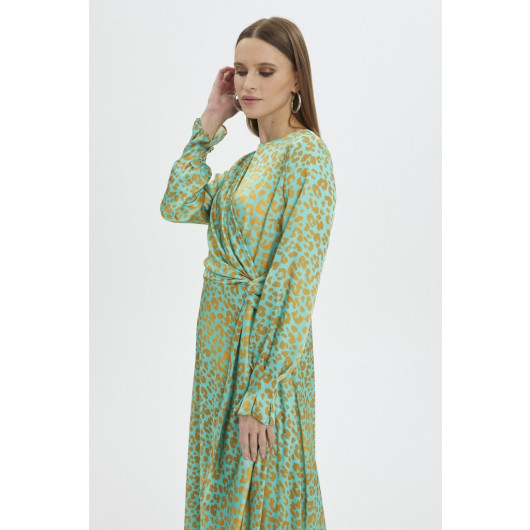 Lepoar Patterned Green Long Dress
