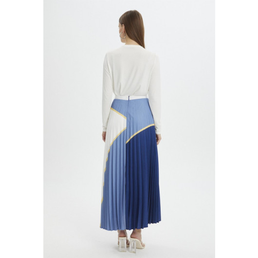 Pleated Color Block Long Skirt