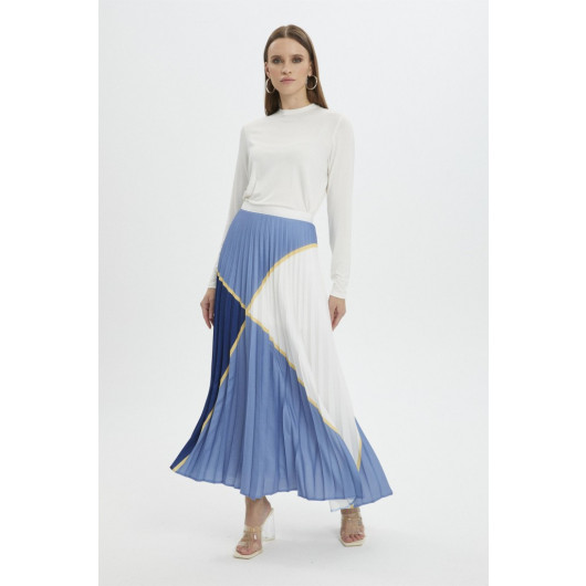 Pleated Color Block Long Skirt