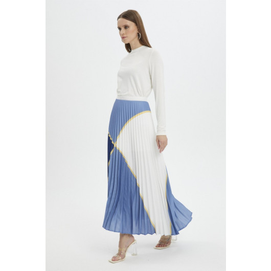 Pleated Color Block Long Skirt