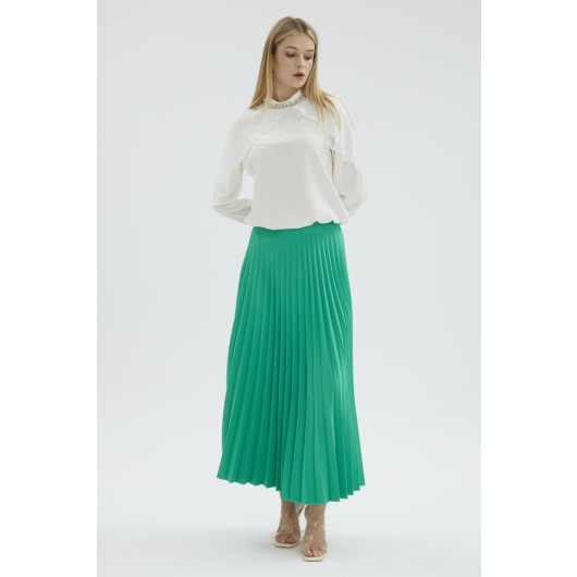 Women's Long Skirt Ironed In Green Color From Turkish Flower