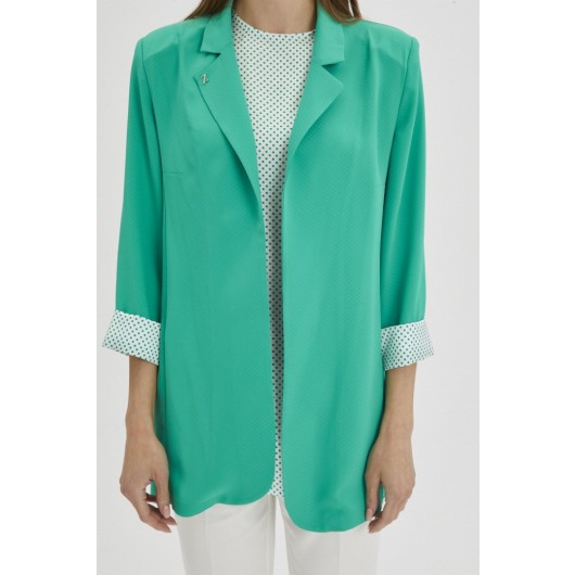 Polka Dot Jacket Blouse Green Double Suit