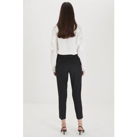 Slim Leg Fabric Trousers Black