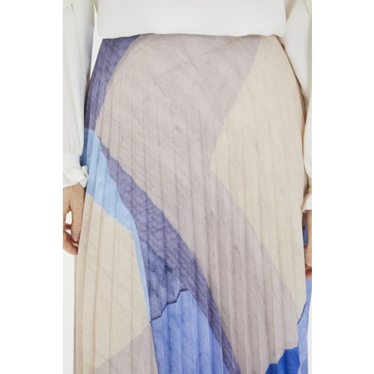 Patterned Pleated Long Skirt