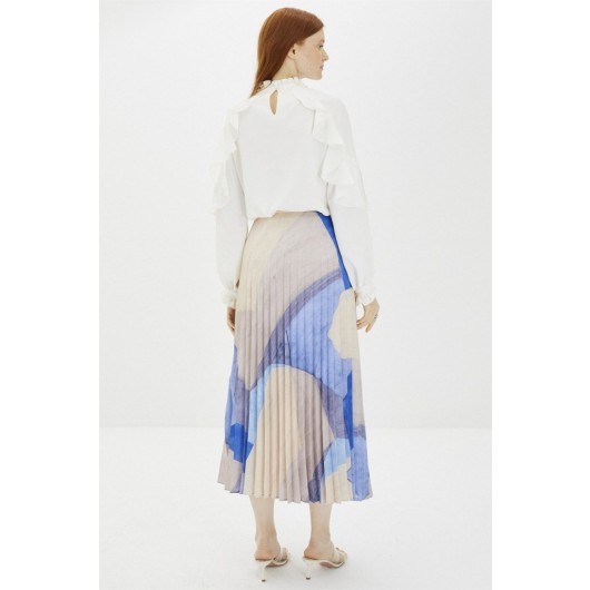 Patterned Pleated Long Skirt