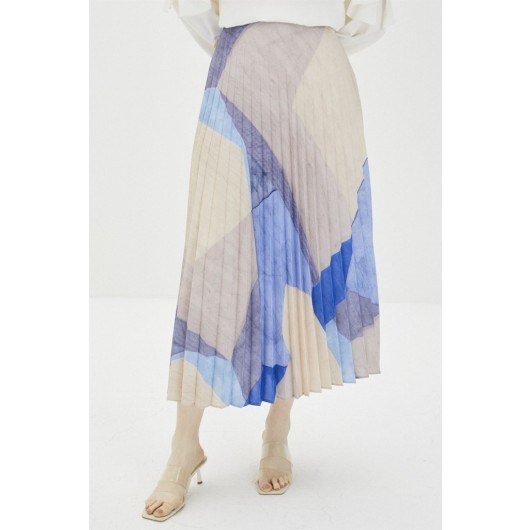 Patterned Pleated Long Skirt