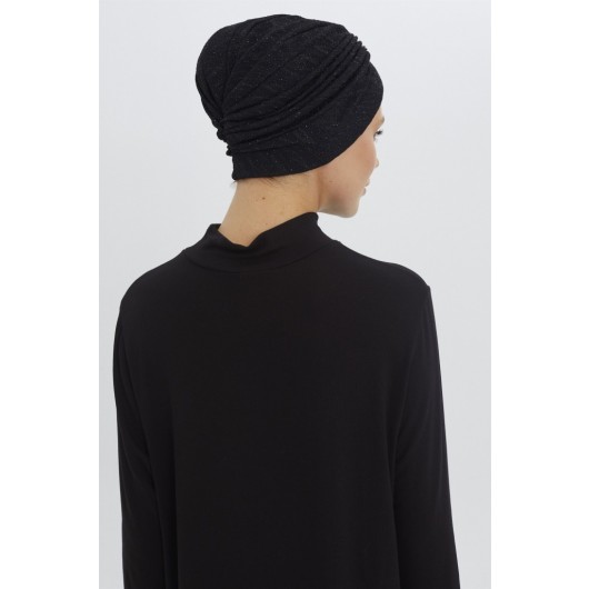 Zühre Embroidered Detailed Silvery Bonnet Black