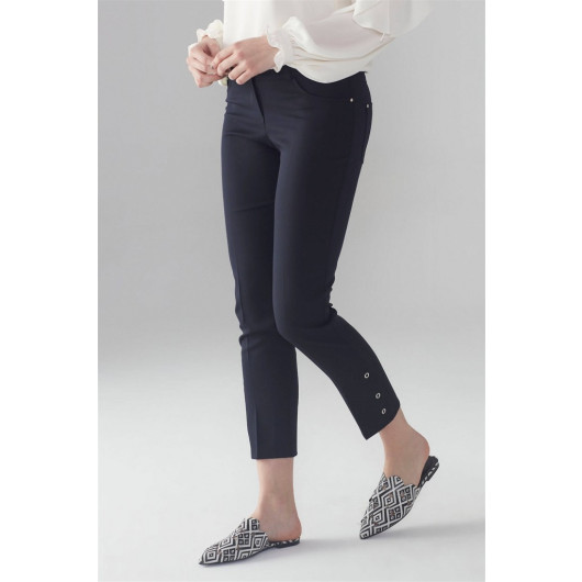 Leg Rivet Detailed Fabric Trousers Black