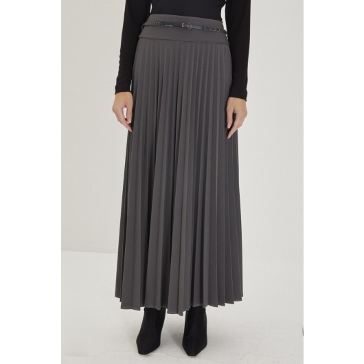 Pleated Long Gray Skirt