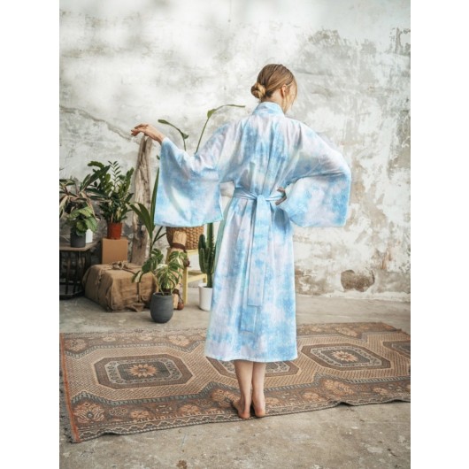 Kimono Decorated With Batik Water Blue Color
