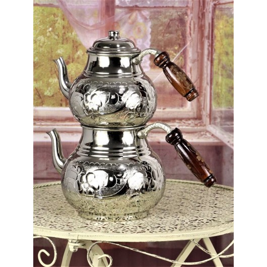 Family Size Floral Patterned Copper Teapot Set