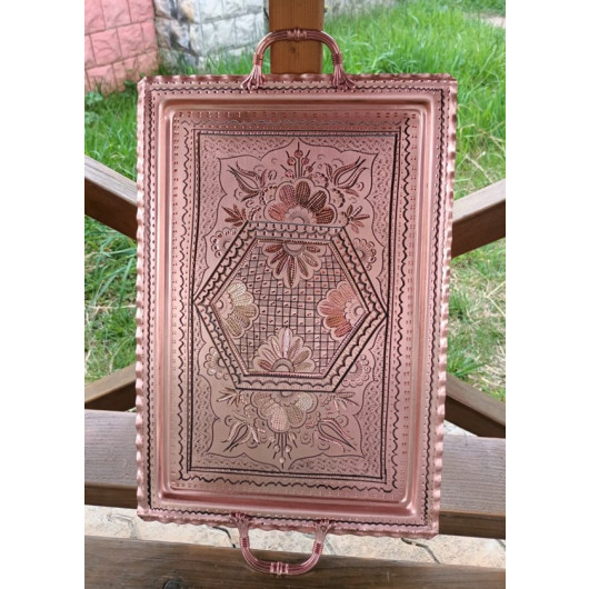 1 Mm Rose Flower Red Rectangle Copper Tray
