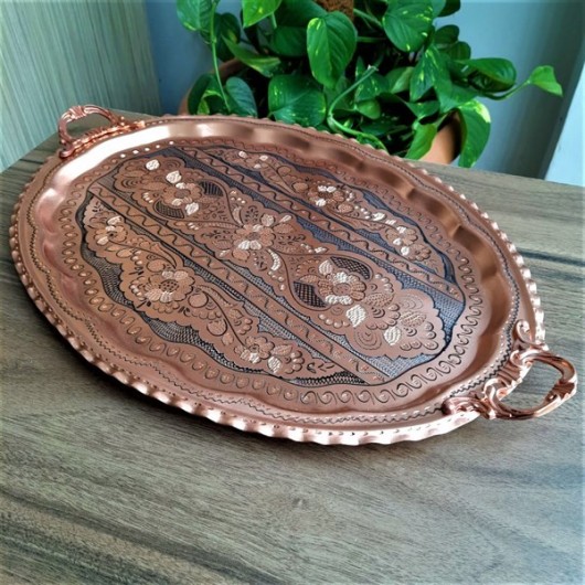 1 Mm Thick Rose Flower Red Oval Copper Tray