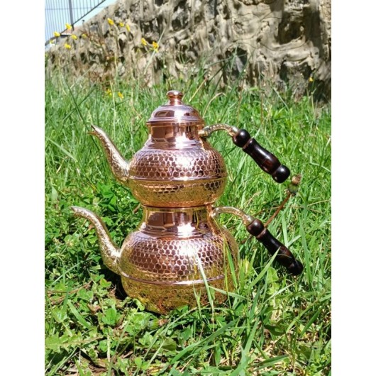 Red Copper Teapot Set With Honeycomb Pattern