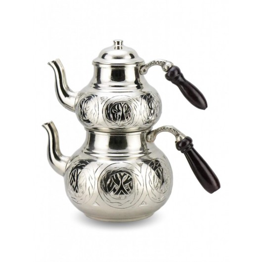 Brass Teapot Set With Elaborate Chisel Engraving