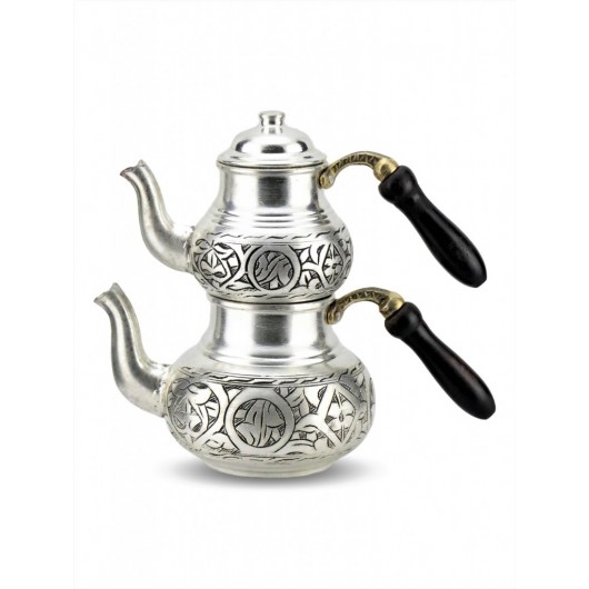 طقم اباريق شاي تركي من النحاس المنقوش بازميل بتصميم عتيق حجم صغير