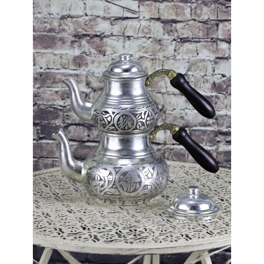 Small Size Antique Chisel Engraved Copper Turkish Teapot Set