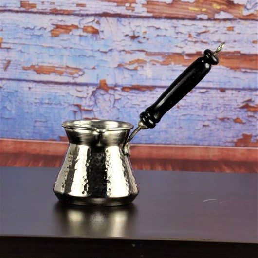Wooden Handle Nickel Plated Thick Forged Lump Copper Coffee Pot 300 Ml
