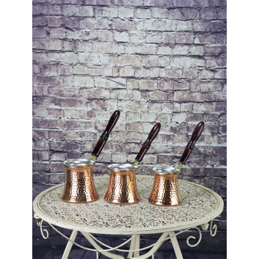Wooden Handle Triple Copper Coffee Pot Set 3-4-5 Cups