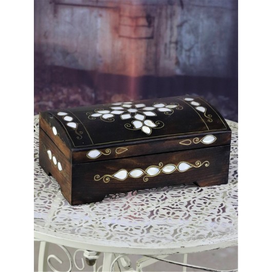 Wooden Mother Of Pearl Embroidered Jewelry Box