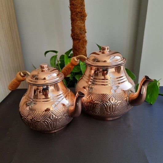 Family Sized Red Embossed Copper Teapot Set