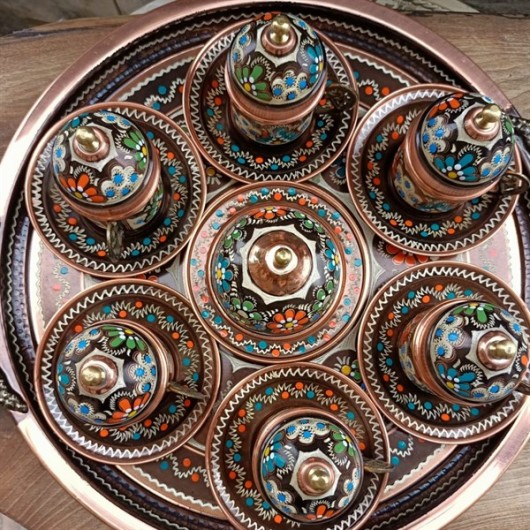 Flower Embroidered Copper Coffee Set