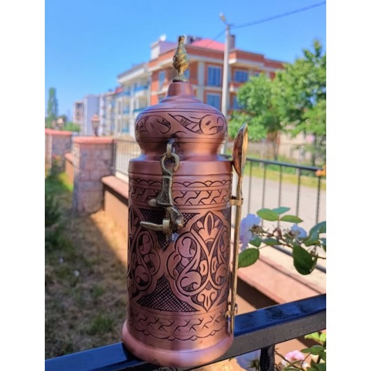 Antique Hammered Copper Coffee Canister With Spoon