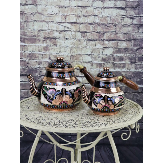 Turkish Copper Teapot Set Decorated In The Shape Of A Flower