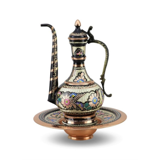 Rose Flower Patterned Lux Copper Ewer