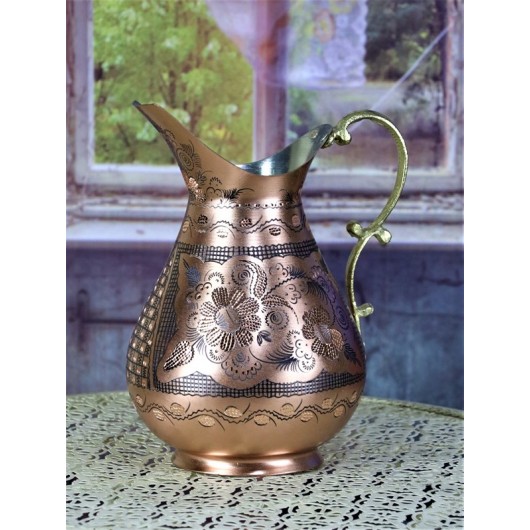 Copper Jug ​​Engraved With Roses