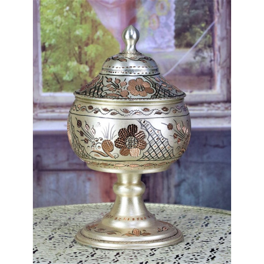 Rose Flower Silver Footed Large Copper Sugar Bowl