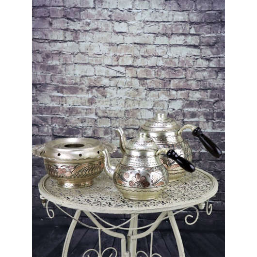 Silver Brass Ottoman Teapot With Floral Pattern