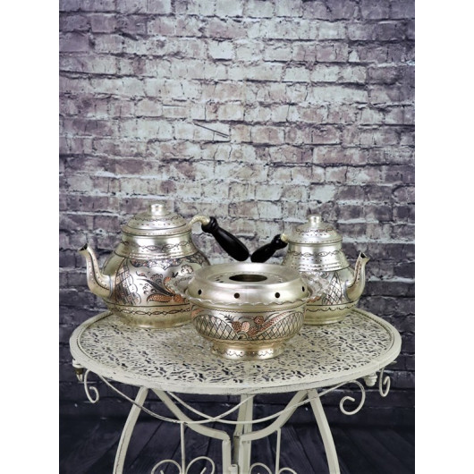 Silver Brass Ottoman Teapot With Floral Pattern
