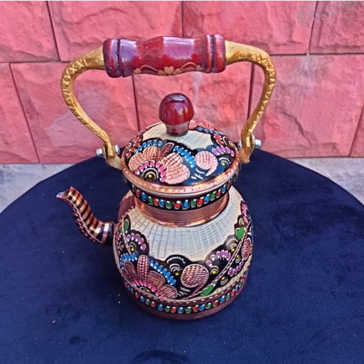 Copper Teapot With Modern Turkish Floral Designs