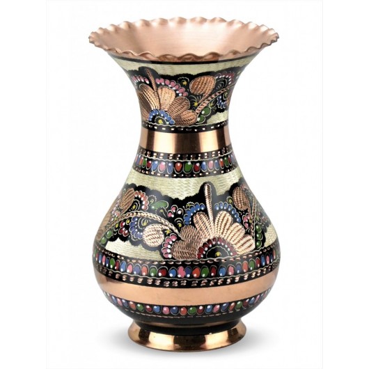 Brass Vase Decorated In The Form Of Roses