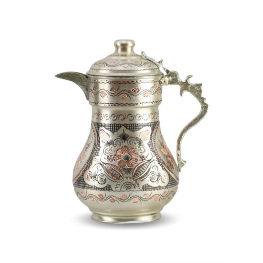 Silver Embroidered Copper Jug With Rose Flower Lid