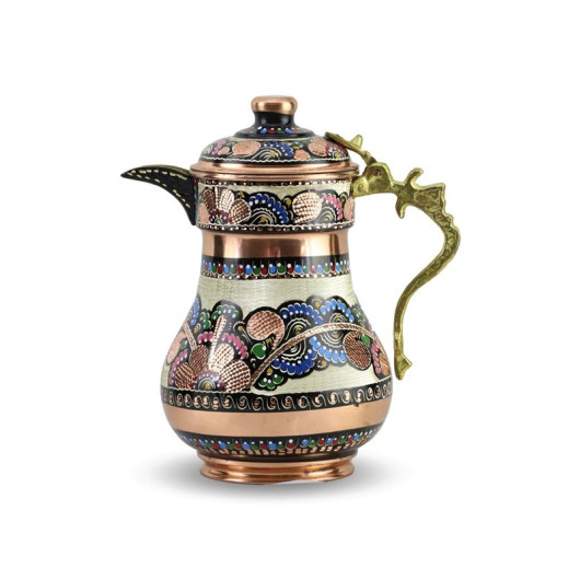 Classical Embroidered Copper Jug With Rose Flower Lid