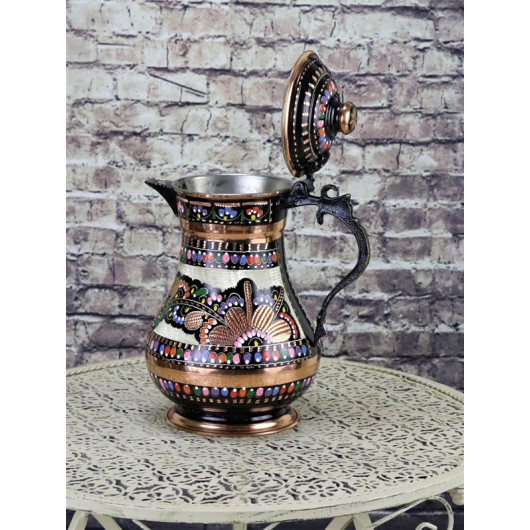 Classical Embroidered Copper Jug With Rose Flower Lid